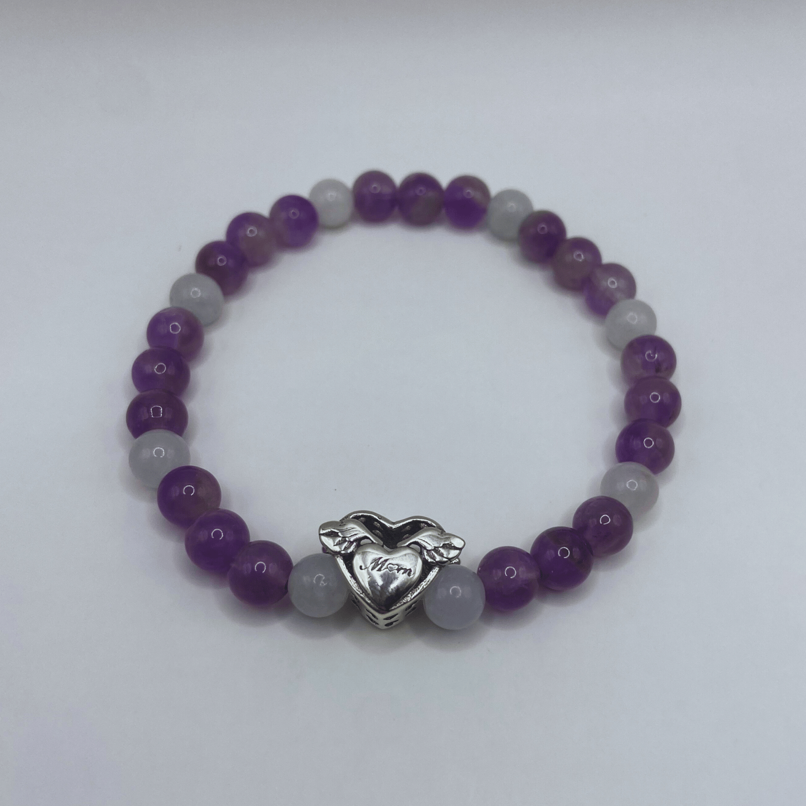 Bracelet Améthyste/Jade "Maman tu es mon ange"