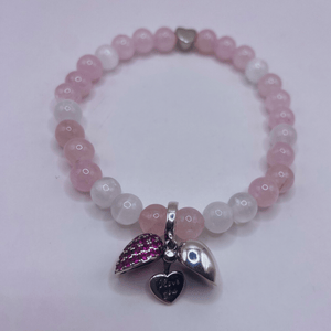 Bracelet en Quartz Rose avec Breloque Cœur "I Love You"