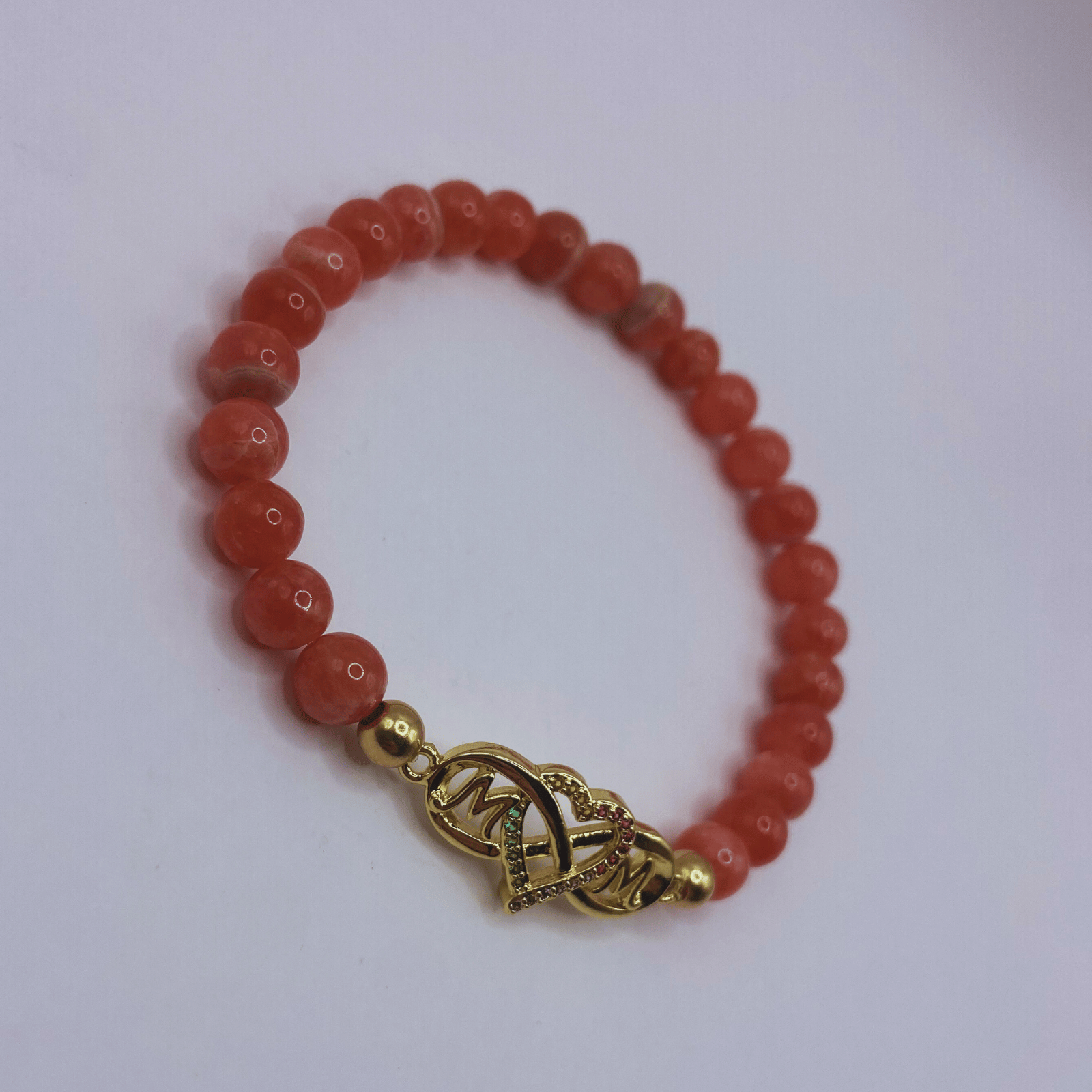 Bracelet Rhodochrosite avec pendentif "Mom"