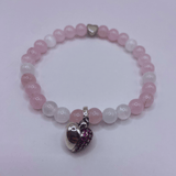 Bracelet en Quartz Rose avec Breloque Cœur "I Love You"