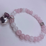 Bracelet en Quartz Rose avec Breloque Cœur "I Love You"